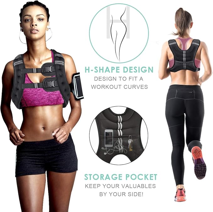Prodigen Weighted Vest for Women and Men with Reflective Stripe and Double Adjustable Buckle Straps Weight Vests for Strength Training, Jogging, Cardio, Weight Loss