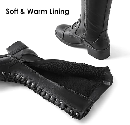 DREAM PAIRS Women's Pu Knee High Riding Combat Boots