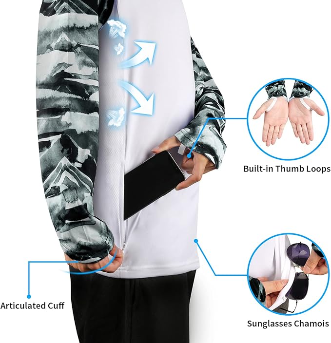 Palmyth Fishing Shirt for Men Long Sleeve Sun Protection UV UPF 50 T-Shirts with Pocket