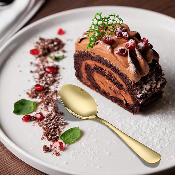 Gold Teaspoons Set of 12, Stainless Steel Dessert Spoons, Coffee Spoon, Stirring Spoon, Latte Spoon for Home, Restaurant, Hotel, Wedding, Event, Parties