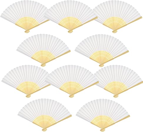 20 Pack Handmade Paper Folding Fans Bamboo Hand Held Fan for Gift Party Favors Home Office DIY Decor