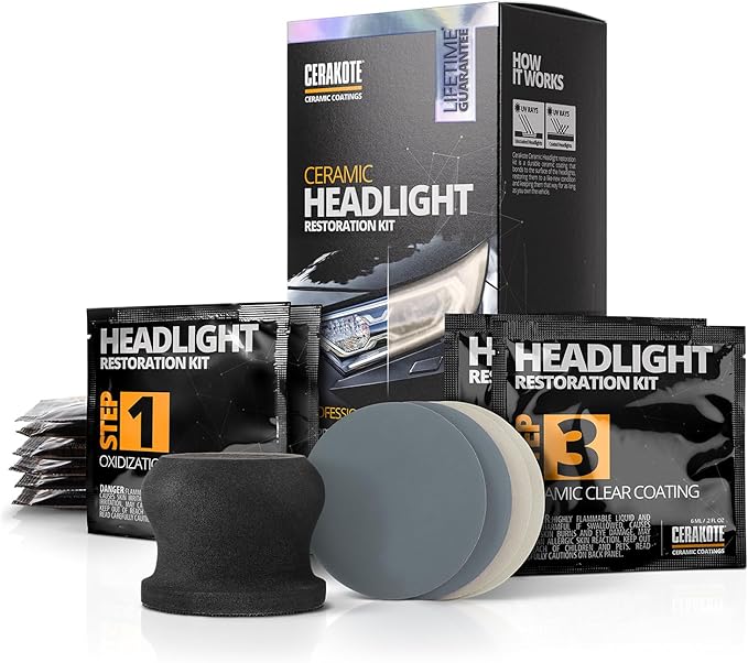 CERAKOTE Ceramic Headlight Restoration Kit Guaranteed To Last As Long As You Own Your Vehicle Brings Headlights Back to Like New Condition - No Power Tools Required - 10 Wipe Kit