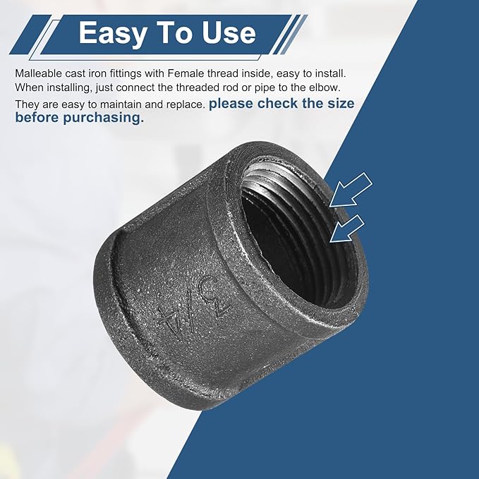 uxcell 1"(25mm) Pipe Fitting Coupling, Cast Malleable Iron Threaded Pipe Coupling Connector for Vintage Shelf Bracket DIY Furniture Plumbing Pipe, 1Pcs