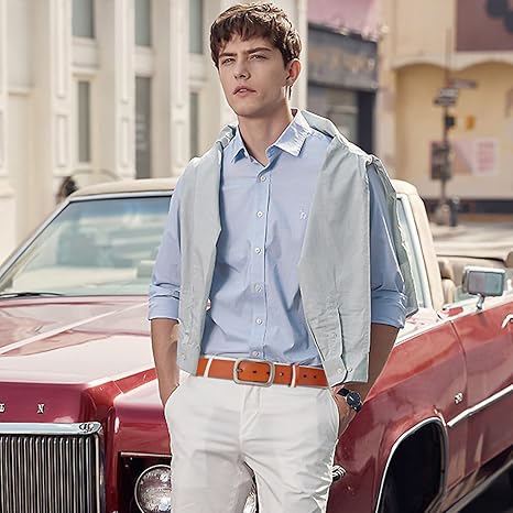 GAEKEAO Genuine Leather Belts For Men 1.57" Wide Mens Belt For Casual Golf Dress Pants with Anti-Scratch Buckle Belt