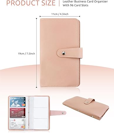 Credit Card Holder, Leather Business Card Organizer with 96 Card Slots, Professional Card Book Case for Cards and Important Documents to Prevent Loss or Damage (Pink)