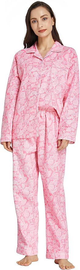 Women's 100% Cotton Long Sleeve Flannel Pajama Set Sleepwear