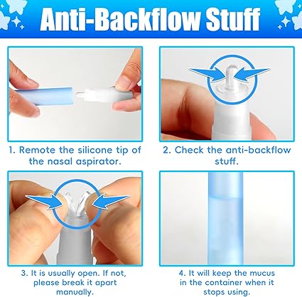 Baby Nasal Aspirator Nasal Congestion Relief with 25 Hygiene Filters 2 Silicone Tips with Nose Cleaning Tweezer, Blue