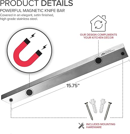 Modern Innovations 16 Inch Stainless Steel Magnetic Knife Bar with Multi-Purpose Functionality as a Knife Holder, Knife Strip, Magnetic Tool Organizer, Art Supply Organizer Home Organizer