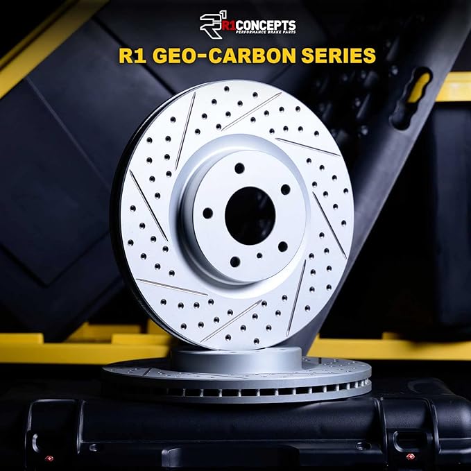 R1 Concepts Front Brake Rotor Kit Brake Rotors Brake Disc Drilled and Slottedfits 2013-2022 INFINITI JX35, Q50, Q60, QX50, QX60; Nissan Murano, Pathfinder