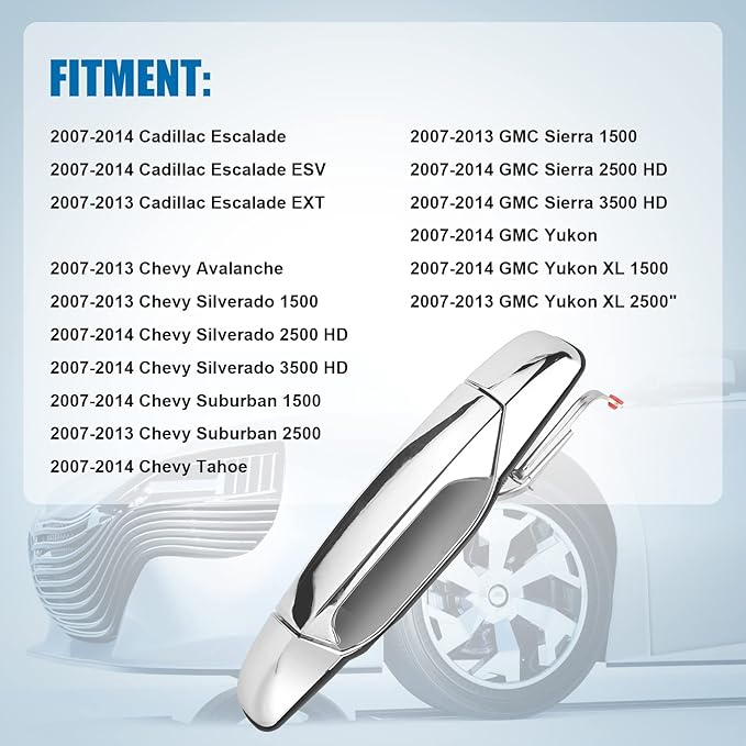 Exterior Door Handle Rear Driver Side Replacement for 2007 2008 2009 2010 2011 2012 2013 2014 Cadillac Escalade Chevy Avalanche Silverado Suburban Tahoe GMC Sierra Yukon Pickup Truck SUV, 15915659