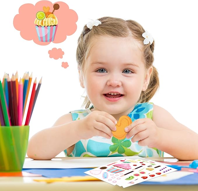 Sinmoe 100 Sheets Valentine Cupcake Stickers Colorful Make Your Own DIY Sweet Kids Cupcake Craft Mix and Match Dessert Stickers for Kids Classroom Birthday Party Favor, 20 Styles