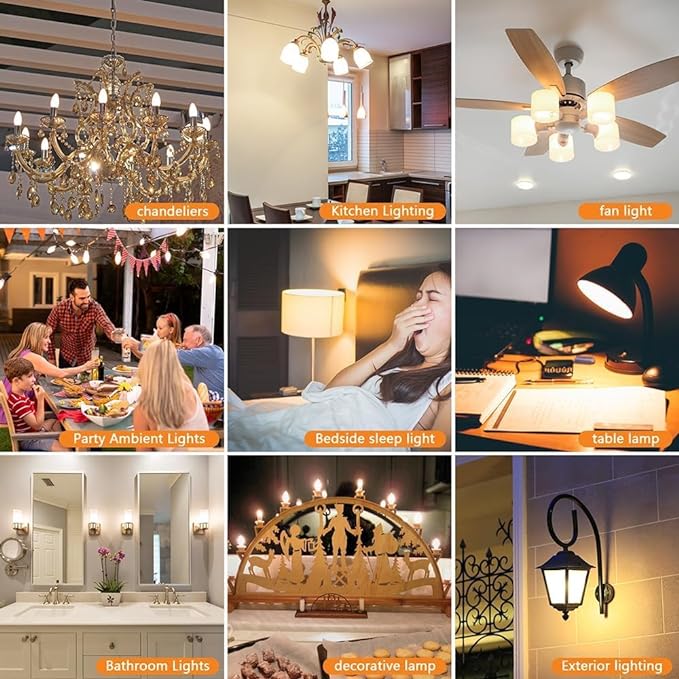 40W Incandescent Equivalent Energy Torpedo Tip Chandelier with Crystal Clear Incandescent Light Bulbs Tip Light Bulb and Medium E26 Candelabra Base (6)