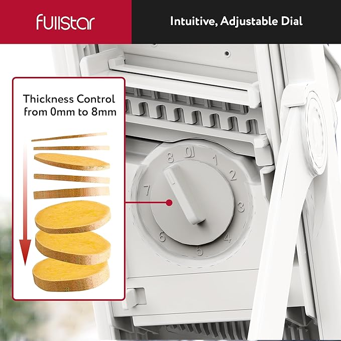 Fullstar Safer Mandoline - 4-in-1 Vertical Slicer for Cucumbers, Potatoes, Fruits & Vegetables