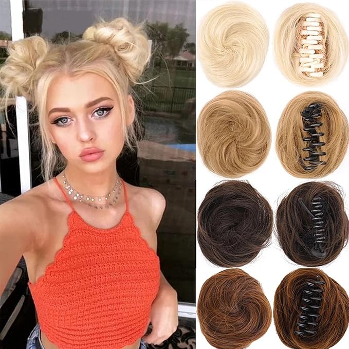 Space Buns Hair Piece 2 Pack, Mini Scrunchie Space Buns, Space Buns Hair Accessories, Space Buns on Short Hair, Space Buns Clips, Mini Space Buns, Hair Pieces for Women (613)