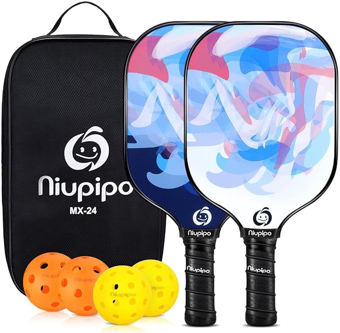 niupipo Pickleball Paddles Set of 2/4, USAPA Approved Lightweight Pickleball Rackets, Durable Fiberglass Surface with Polypropylene Honeycomb Core, Cushion Grip and Carry Bag