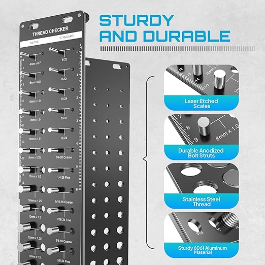 SEESII 34 Thread Checker, Nut and Bolt Thread Identifier Gauge: Precision Engineered with 15 Metric, 19 Standard 8 Drill Sizes for Accurate Measurement - Bolt Size Finder Tool for DIY Enthusiasts