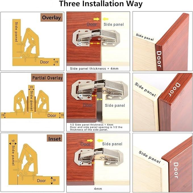 2-Pack Hidden Hinges for Cabinet Doors Frameless, Concealed Cabinet Hinges, Surface Mount Hinges
