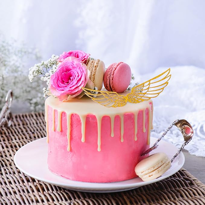cobee Golden Wings Cake Toppers Golden Wings for Cake Decorating Birthday Party Wings Cup Cake Topper (Golden Wings B)