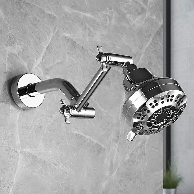 Shower Head Extension Arm, Anti-Leak Solid Brass Adjustable Extender for Rain & Handheld Shower Head, G1/2 Universal Connector (5 Inch, Chrome)