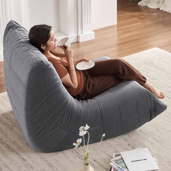 Modern Living Room, Adult Bean Bag Floor Sofa, Super Soft and Comfortable Memory Foam Lazy Sofa, Togo Recliner Furniture, Suitable for Balcony Bedroom Fireside Chair(Light Gray)