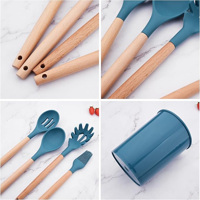 1pc Blue Silicon Basting Brushes, Heat Resistant Wooden Handle Pastry Brushes, Spread Oil Butter Sauce Marinades. Perfect for Sauce BBQ Grill Baking Kitchen Cooking