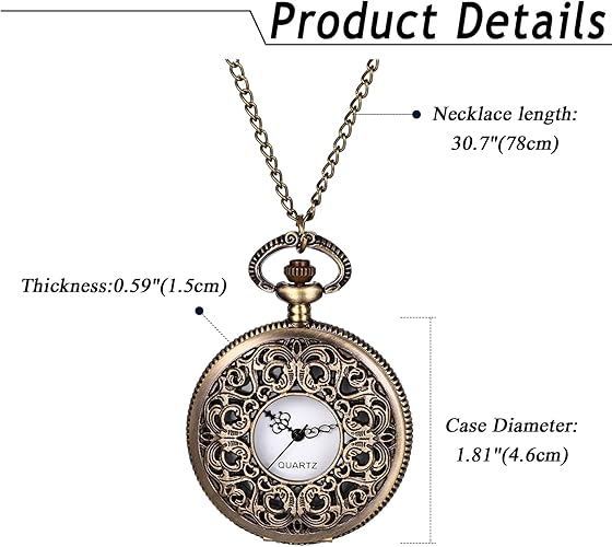 Avaner Women's Quartz Pocket Watches: Half Hunter Bronze Arabic Numeral Pocket Watches with Chain