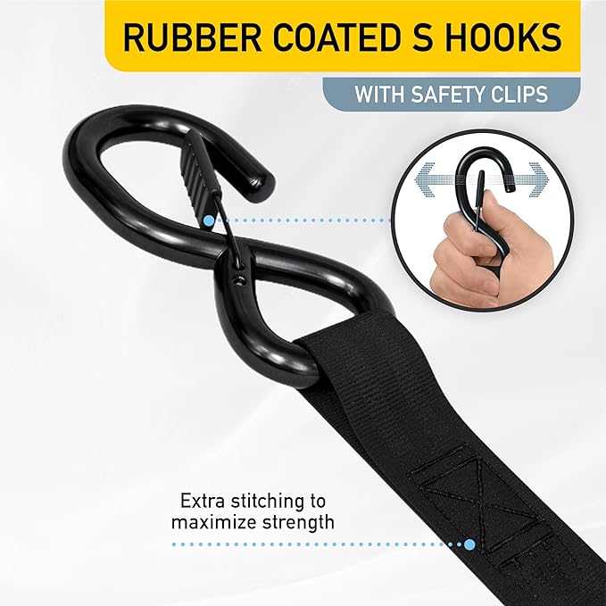 AUGO Retractable Ratchet Straps 2 Heavy Duty Ratchet Straps Self Retractable Tie Down Straps with Soft Loops Storage Bag for Motorcycle, Truck, Trailer, Cargo Van 1200 Lb Break Strength 1a x 10aTM