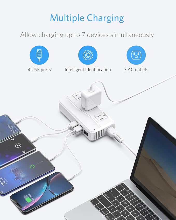 BESTEK International Power Adapter 250W, 220V to 110V Step Down Travel Voltage Converter with 4-Port USB Including USAUEUUKIndiaSouth Africa Plug Adapter (White)