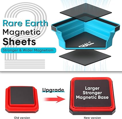 SHALL New Version Collapsible Magnetic Parts Tray Set, 4-Pack Magnetic Tool Trays for Screw Bolts Nuts Washers Pins Small Metal Parts, 4.5 Square Silicone Foldable Bowls wDual-Sided Magnetic Base