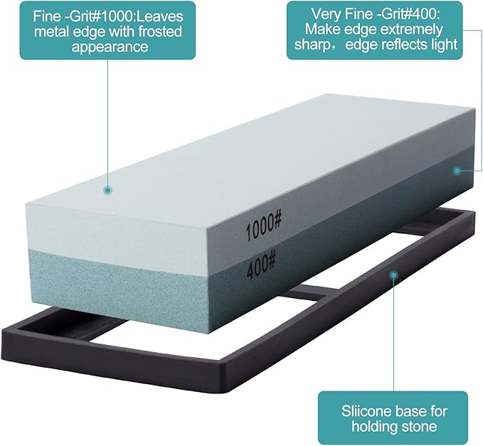 Knife Sharpening Stone 4001000 Whetstone Sharpening Stone with Non-Slip Rubber Base for Kitchen, Hunting, and Pocket Knives or Blades