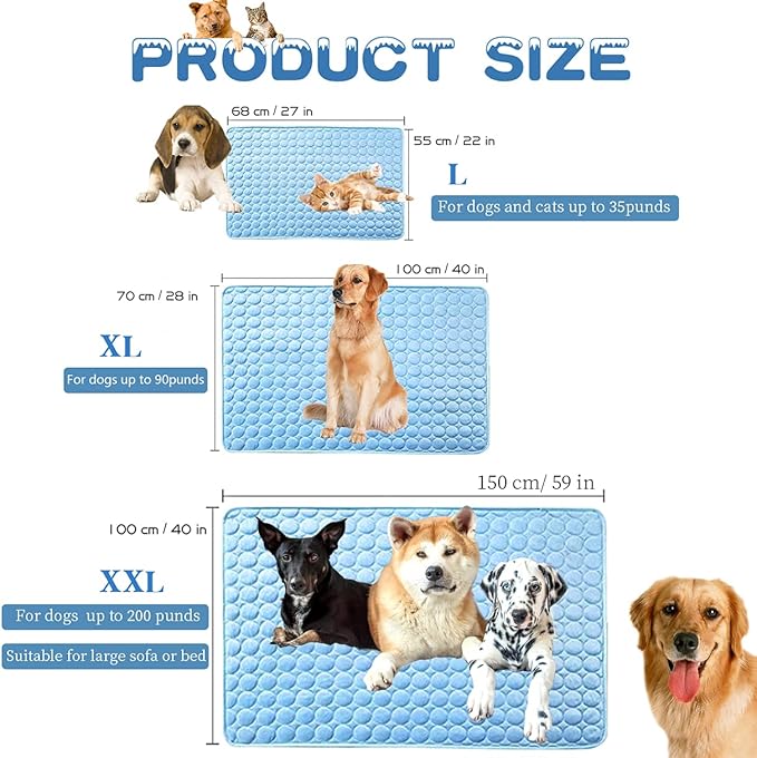 MICROCOSMOS Summer Cooling Mat Sleeping Pad- Water Absorption Top, Materials Safe, Easy Carry, EZ Clean. Keep Cooling for Pets(Blue, 28" x 22")