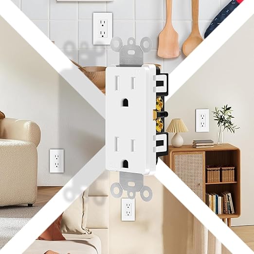 White Outlet,Greencycle 110V Outlet,2 Pack 15 Amp Decora Tamper Resistant Outlet,5-15R,3 Wire Square Outlet Wall Plug,Residential Commercial Grade,Ultra-Slim,Heavy Duty,Self-Grounding,ULCul