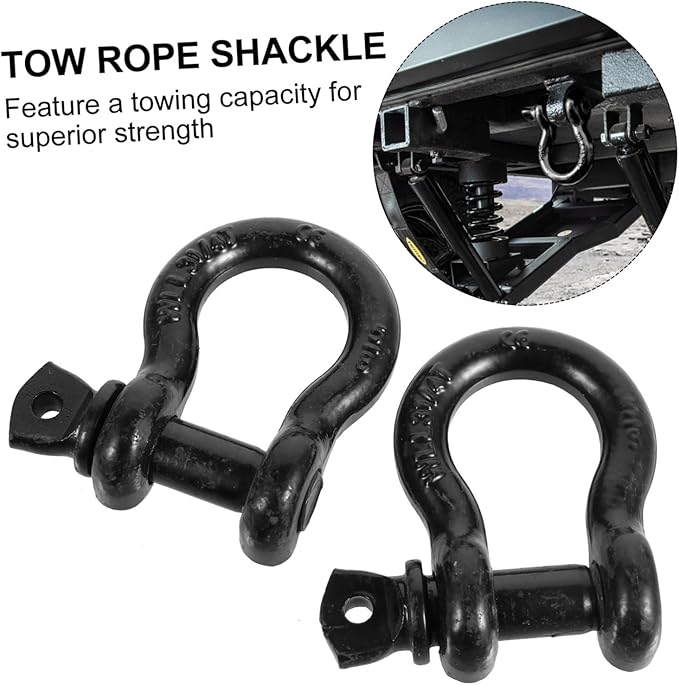 58-inch heavy duty stainless steel D-ring shackles, D-ring shackles, black vehicle hitch recovery shackle