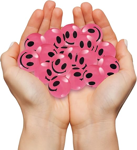 ArtCreativity Pink Glow in The Dark Smile Face Bouncing Balls - Bulk Pack of 36-1 Inch High-Bounce Bouncy Balls for Kids, Glowing Party Favors and Goodie Bag Fillers for Boys and Girls