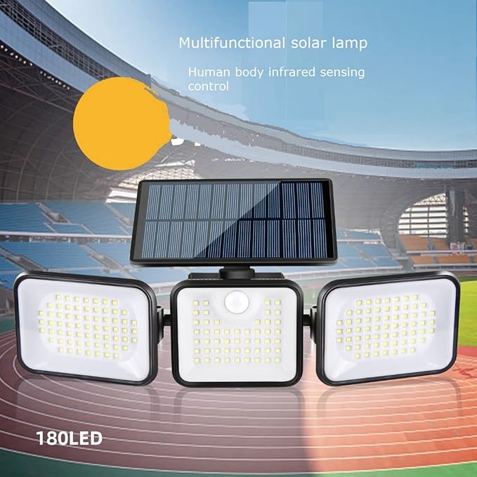 CRONAX Solar Outdoor Lamp, Solar Lamp 180ledip65 Waterproof Motion Sensor, Human Body Infrared 3 Head Induction Floodlight Outdoor Garden Landscape Lighting Wall Lamp