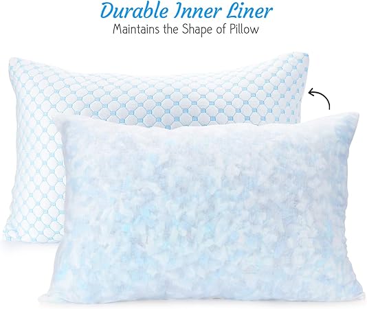 Nestl Cooling Pillow, Shredded Memory Foam Pillows King Size Set of 2, Gel Infused Cool Pillow, Adjustable King Size Pillow for Sleeping, Breathable King Pillow, Washable Removable Bed Pillow Cover
