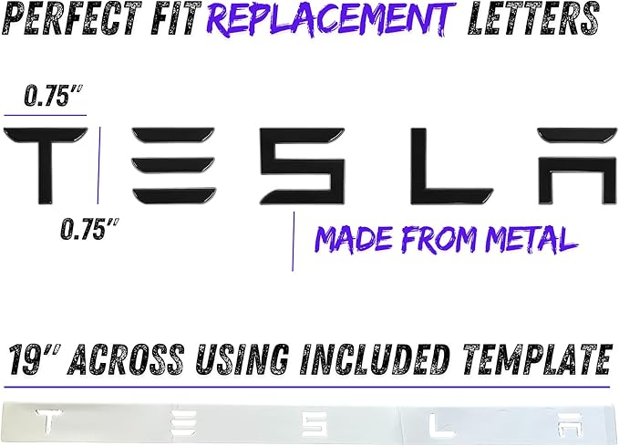 Metal Tesla Letters Emblem Trunk Logo Decal Tailgate Rear 3m Adhesive Compatible with Tesla Model 3 Y Highland Juniper Chrome Matte Black Red Glossy Black (Glossy Black)