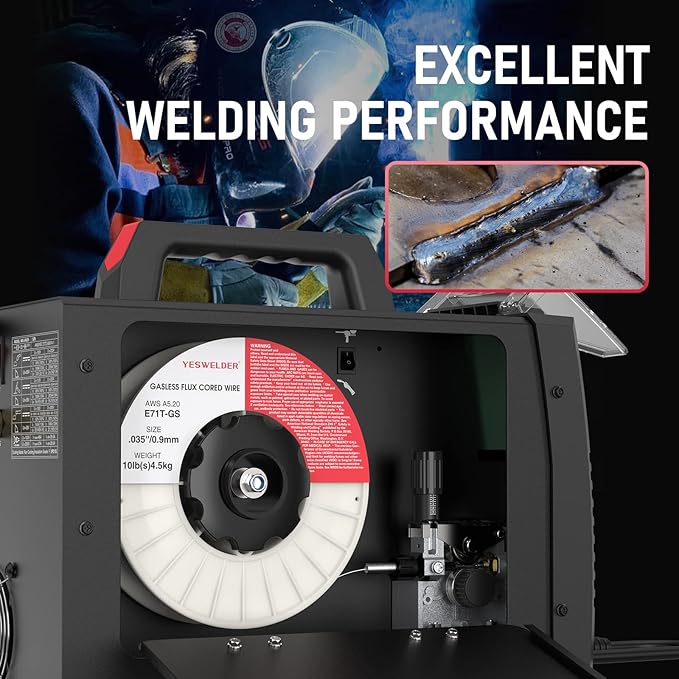 YESWELDER Flux Core Gasless MIG Wire, E71T-GS Mild Carbon Steel .035-Inch Diameter 10-Pound, Strong ABS Plastic Spool Welding Wire