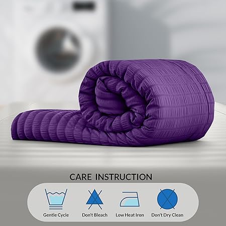 LUX Decor 10 Piece Comforter Set Queen (88X88), Seersucker Lightweight Comforter Set with Sheets, Bed in a Bag Bedding Set for All Seasons - Purple