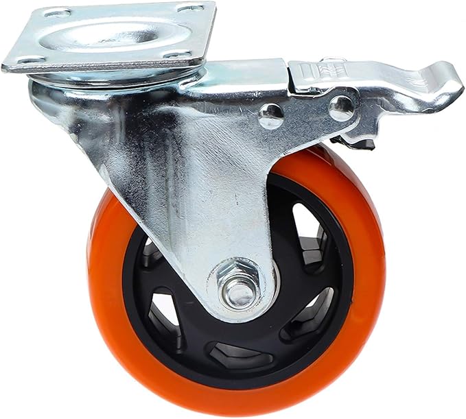 Casters for Movingniture 2Pcs Screw 4 Inch5 inch Orange Through Flower Polyurethane Swiveler Industrial Trolley Wheels for Heavy Dutyhine Platform Trolley4 inch