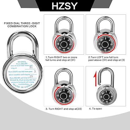 Combination Padlock 1 Pack, Fixed Dial Combination Padlock with Different Combinations, 2 in. Wide. Black Turntable, Lock for Gym Locker, School, Toolbox, and More