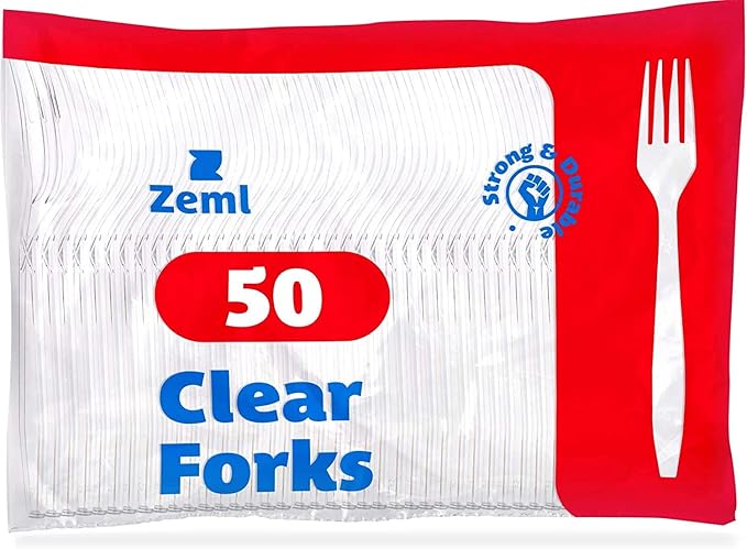 50 Medium-Weight Disposable Plastic Forks - Clear