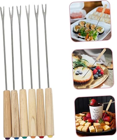 Fruit Fork Set Fondue Forks 2pcs Stainless Steel Cheese Fondue Forks Wood Handle