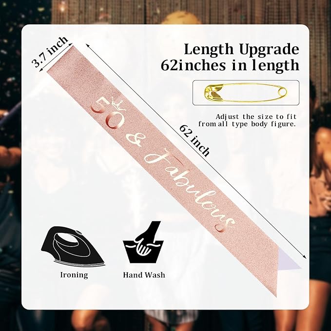 CIEHER 50th Birthday Sash for 50th Birthday Decorations Women 50 Fabulous Sash 50th Birthday Sashes for Women - Rose Gold