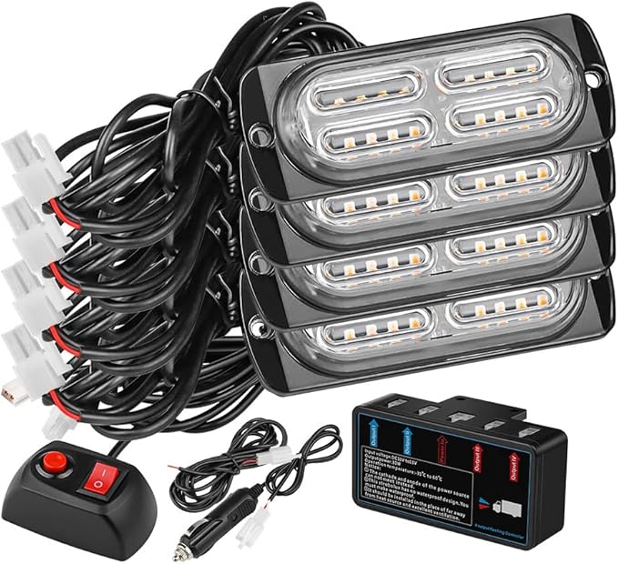 Updated Emergency Strobe Warning LED Lamp Kit, 4 Pods, 20 LEDs, 18 Flash Patterns for Warning Strobe Light, Emergency Light, Light