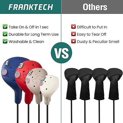 Golf Head Covers, EVA Plastic Golf Club Covers for Driver Fairway Woods Hybrid, Driver Headcover with Pins, Fit All Right-Handed Golf Clubs, Easy On Off, Washable