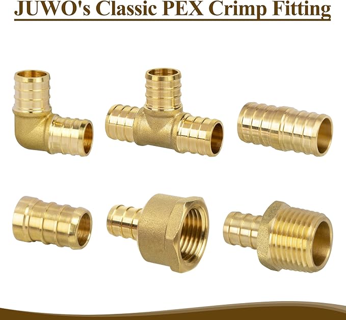 12" PEX Tee, PEX Fitting for Plumbing Repairs, Sturdy and Durable Brass Crimp Fitting (5 Pack)