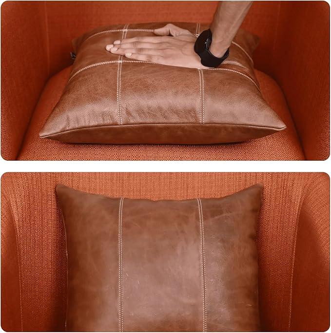 LL LEATHER LOVERS Genuine Lambskin Leather Pillow Cover, 16x16 Inch Case for Lumbar Throw Couch Pillows, Thick Soft Cushion Covers for Sofa Bed Home Decor (Square Grid Antique Brown Pack of 2)