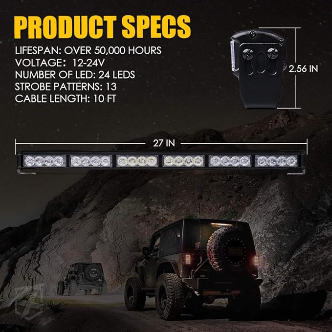Xprite 27" Inch 24 LED Strobe Emergency Traffic Advisor Warning Light Bar w/ 13 Flashing Patterns for Firefighter Vehicles Trucks Cars - Red