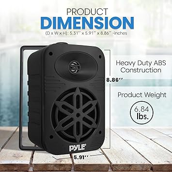 PyleUsa Indoor Outdoor Speakers Pair - 500 Watt Dual Waterproof 5.25 2-Way Full Range Speaker System w/ 1/2 High Compliance Polymer Tweeter - in-Home, Boat, Marine, Deck, Patio, Poolside (Black)